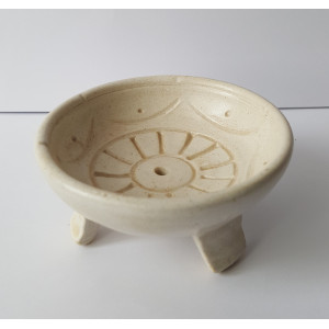 Räucherstäbchenhalter- Schale -  Keramik - Creme  rund